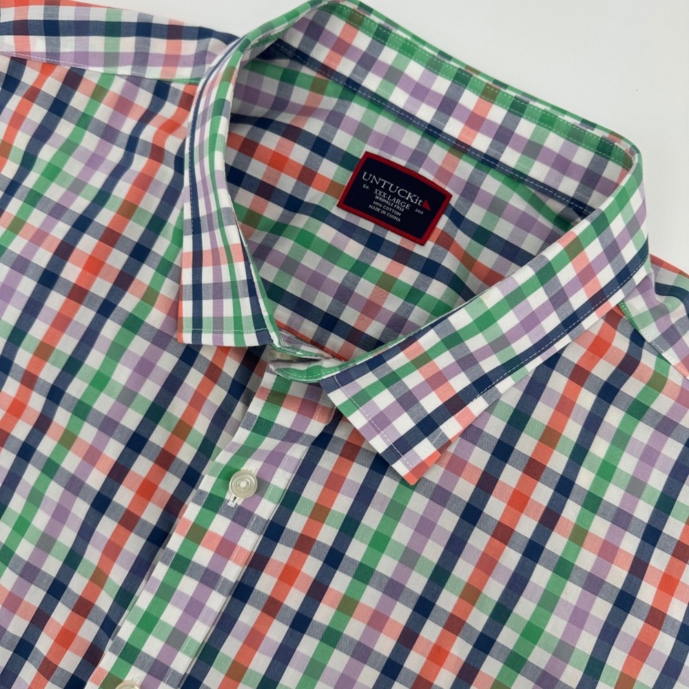 UNTUCKit Saturna WF Men's 3XL Gingham Short Sleeve Button Down Shirt 40114 Multi